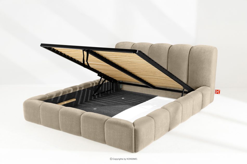 MERIDE Čalúnená posteľ 200 cm v štýle Japandi so sivobéžovým prešívaním šedo-béžová - obrázok 8