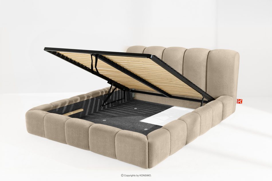 MERIDE Čalúnená posteľ 200 cm v štýle Japandi so sivobéžovým prešívaním šedo-béžová - obrázok 9