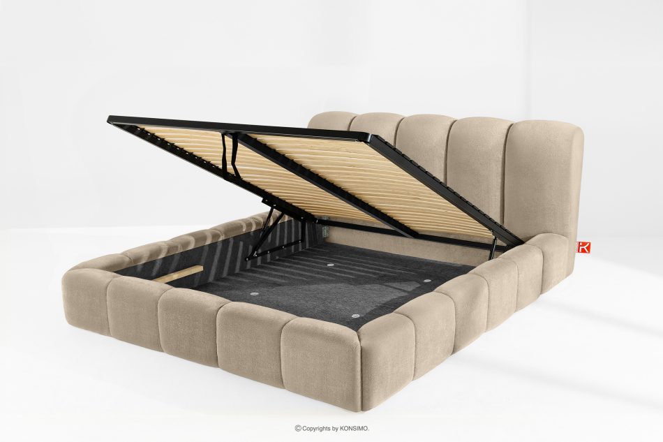 MERIDE Čalúnená posteľ 200 cm v štýle Japandi so sivobéžovým prešívaním šedo-béžová - obrázok 10