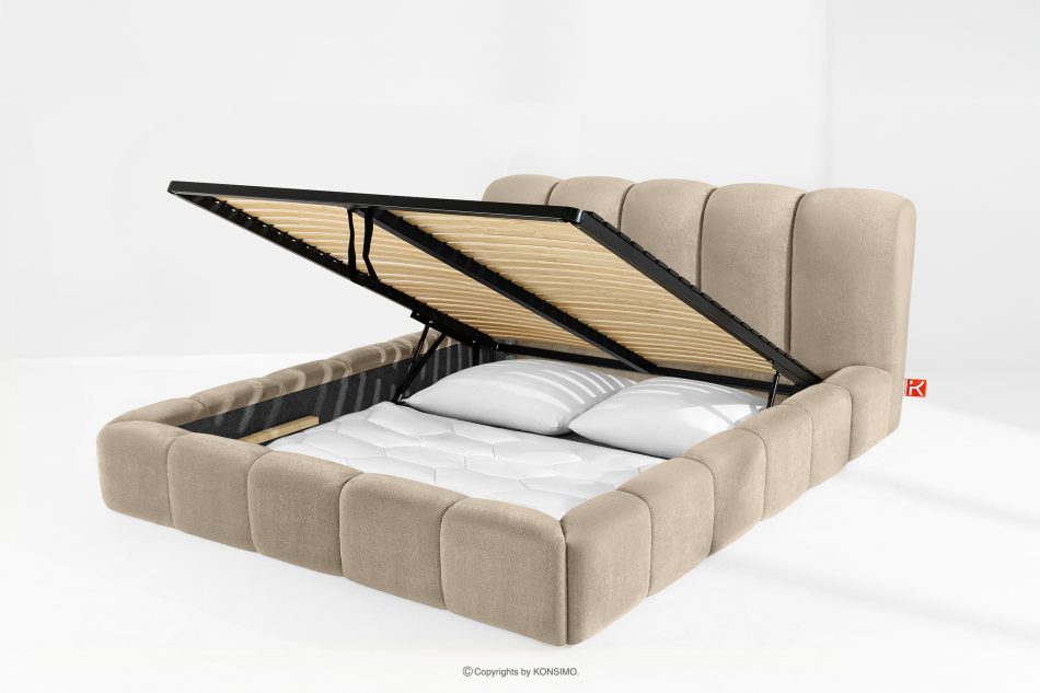 MERIDE Čalúnená posteľ 200 cm v štýle Japandi so sivobéžovým prešívaním šedo-béžová - obrázok 11