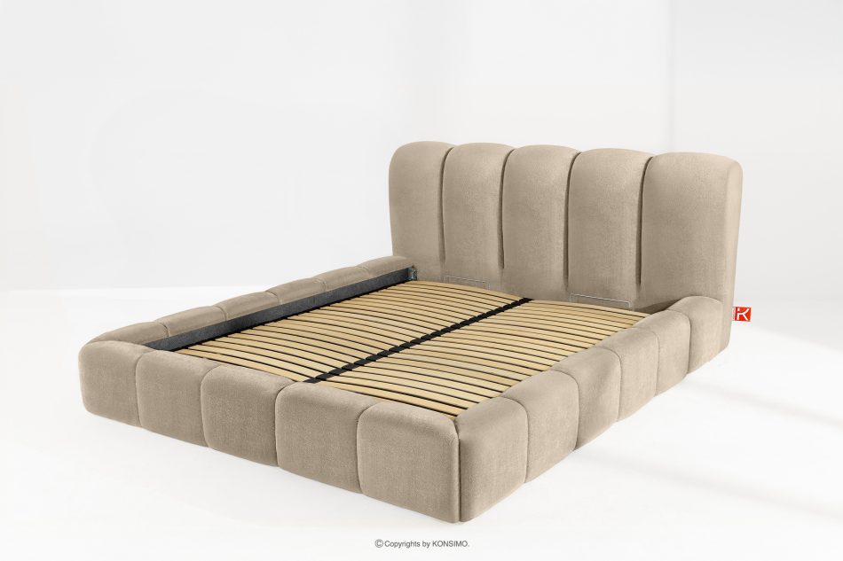 MERIDE Čalúnená posteľ 200 cm v štýle Japandi so sivobéžovým prešívaním šedo-béžová - obrázok 12