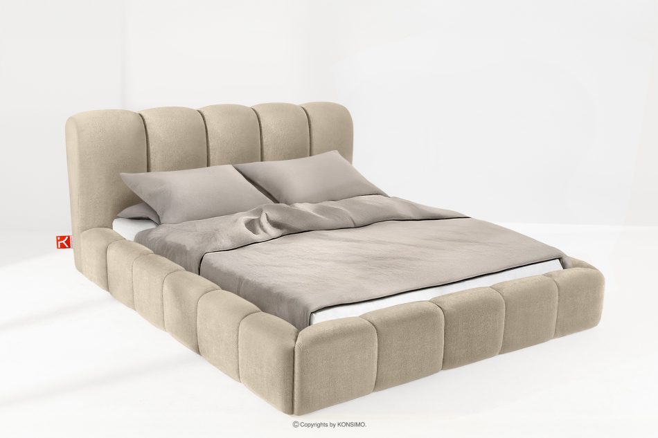 MERIDE Čalúnená posteľ 200 cm v štýle Japandi so sivobéžovým prešívaním šedo-béžová - obrázok 1