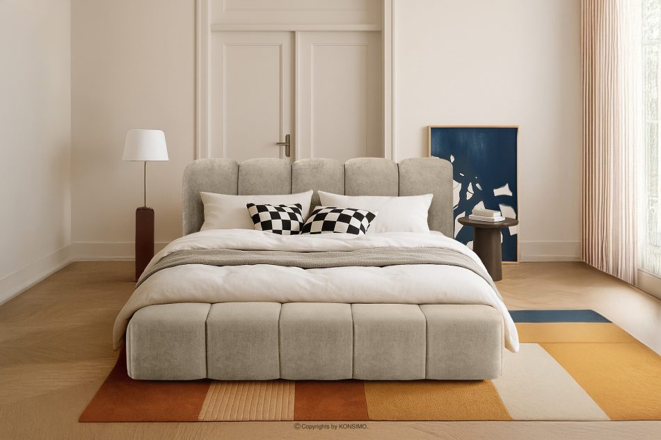 MERIDE Čalúnená posteľ 200 cm v štýle Japandi so sivobéžovým prešívaním šedo-béžová - obrázok 21