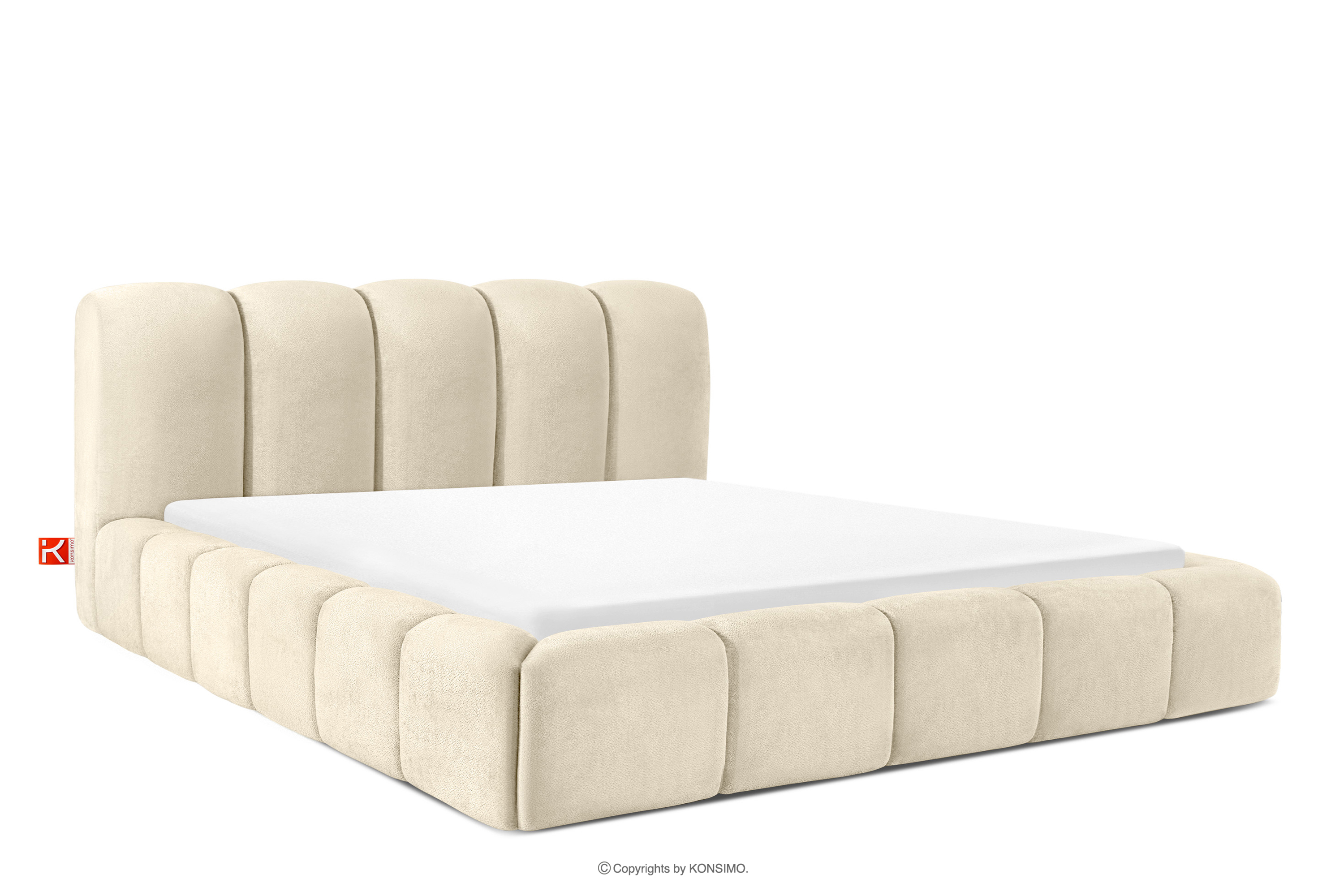 Čalúnená posteľ 200 cm v štýle Japandi s ecru prešívaním
