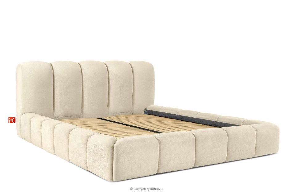 MERIDE Čalúnená posteľ 200 cm v štýle Japandi s ecru prešívaním ekru - obrázok 2