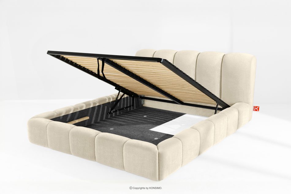 MERIDE Čalúnená posteľ 200 cm v štýle Japandi s ecru prešívaním ekru - obrázok 9