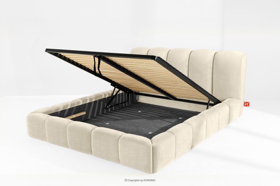 MERIDE Čalúnená posteľ 200 cm v štýle Japandi s ecru prešívaním ekru - obrázok 10