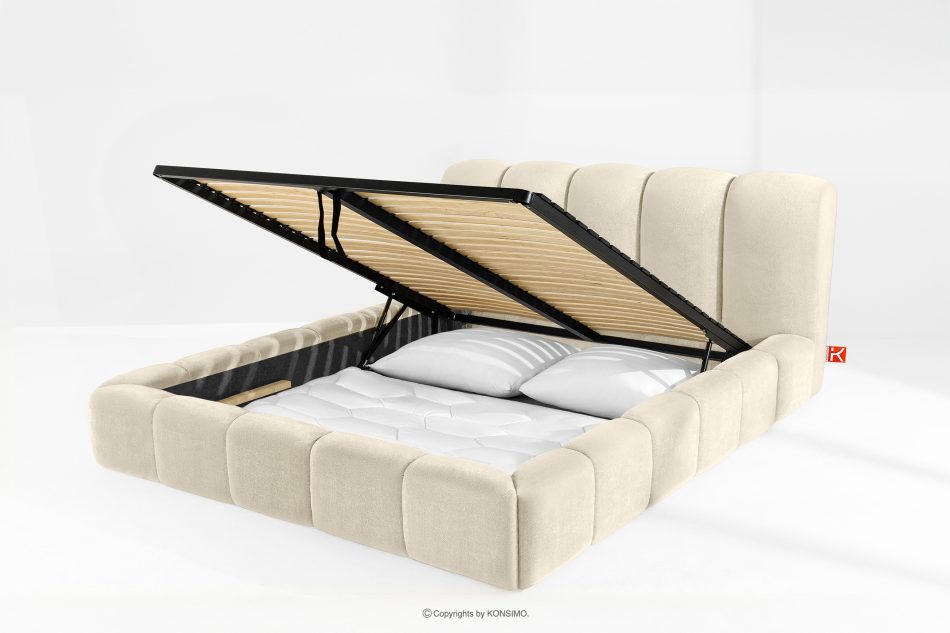 MERIDE Čalúnená posteľ 200 cm v štýle Japandi s ecru prešívaním ekru - obrázok 11