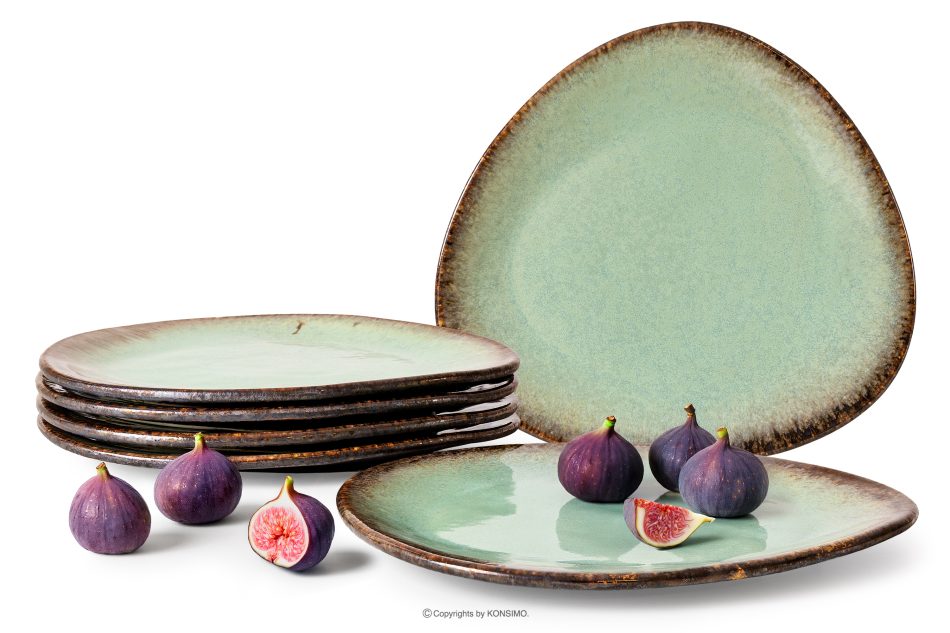 PRIMA Ručne glazovaný keramický jedálenský tanier 6 kusov šalviová farba šalviová farba - obrázok 0