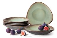 Ručne glazovaný keramický hlboký tanier 6 ks šalviová farba