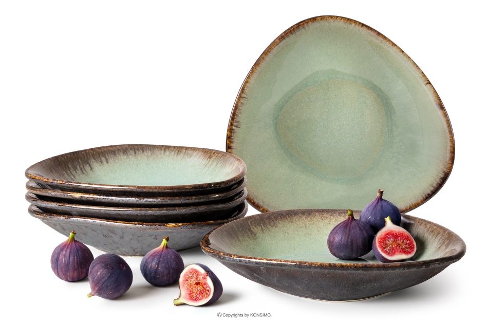 PRIMA Ručne glazovaný keramický hlboký tanier 6 ks šalviová farba šalviová farba - obrázok 0