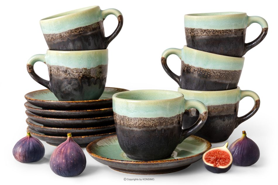 PRIMA Ručne glazovaná keramická šálka na kávu s podšálkom 6 ks šalviová farba šalviová farba - obrázok 0