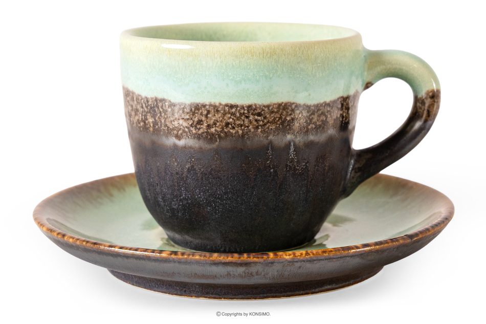 PRIMA Ručne glazovaná keramická šálka na kávu s podšálkom 6 ks šalviová farba šalviová farba - obrázok 2