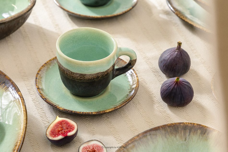 PRIMA Ručne glazovaná keramická šálka na kávu s podšálkom 6 ks šalviová farba šalviová farba - obrázok 10