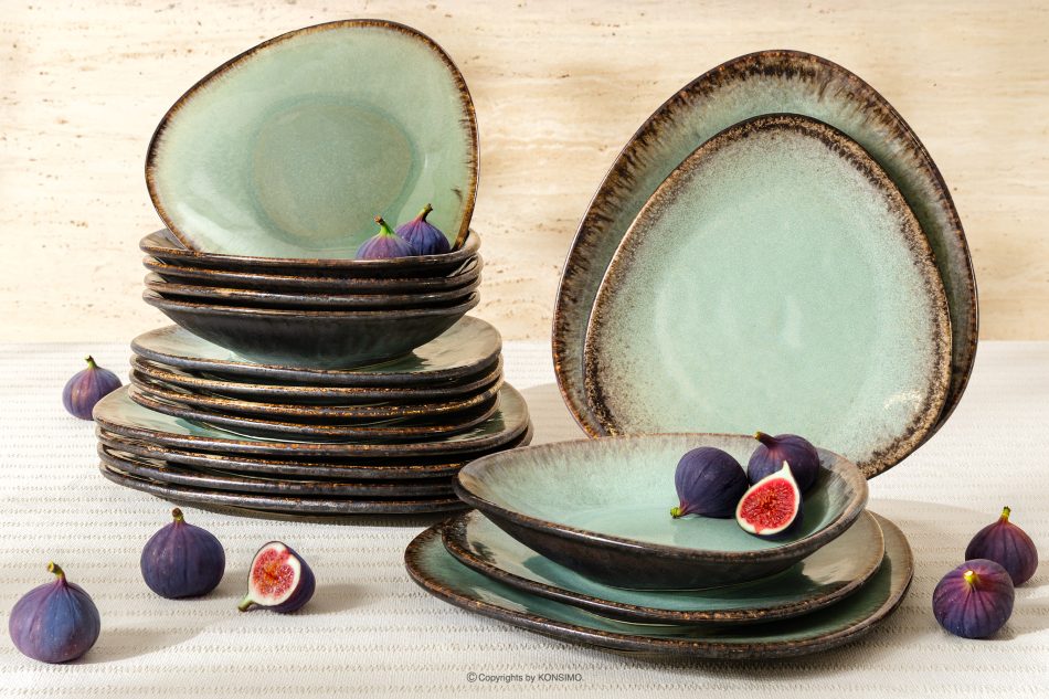 PRIMA Ručne glazovaná jedálenská súprava pre 6 osôb (18 ks) šalviová farba šalviová farba - obrázok 1