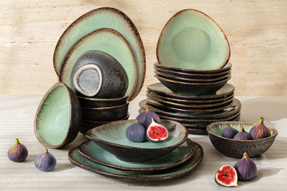 PRIMA Ručne glazovaný keramický jedálenský servis pre 6 osôb (24 ks) šalviová farba šalviová farba - obrázok 1