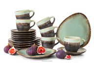 Ručne glazovaná kávová súprava pre 6 osôb (18 ks) šalviová farba