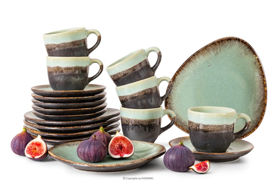 PRIMA Ručne glazovaná kávová súprava pre 6 osôb (18 ks) šalviová farba šalviová farba - obrázok 0