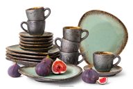 Ručne glazovaná sada na espresso pre 6 osôb (18 ks) šalviová farba