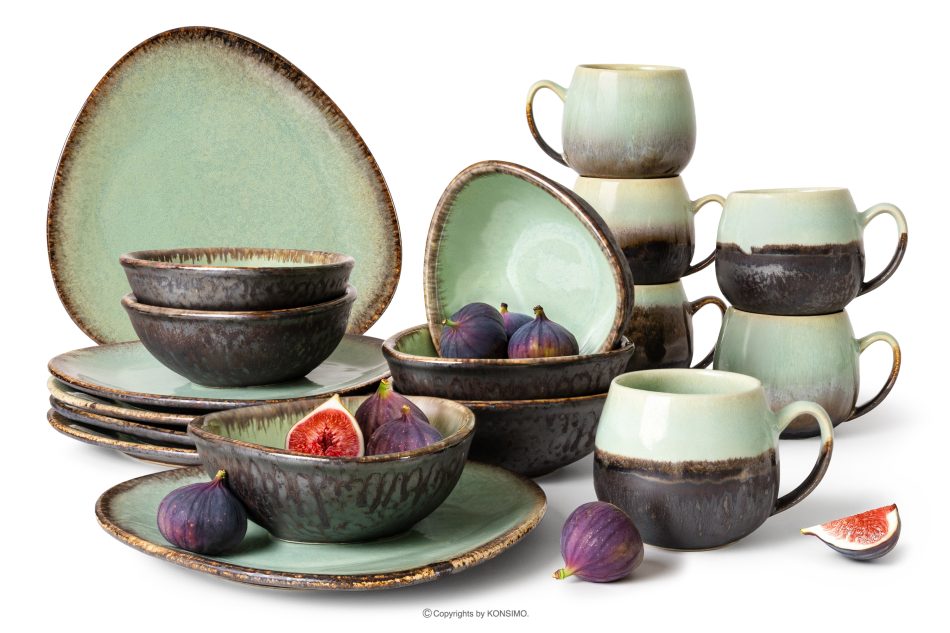 PRIMA Ručne glazovaná sada na raňajky pre 6 osôb (18 ks) šalviová farba šalviová farba - obrázok 0