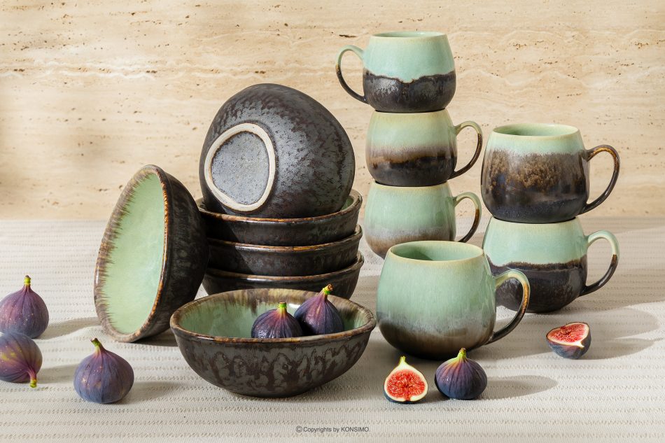 PRIMA Ručne glazovaná sada na raňajky pre 6 osôb (12 ks) šalviová farba šalviová farba - obrázok 1