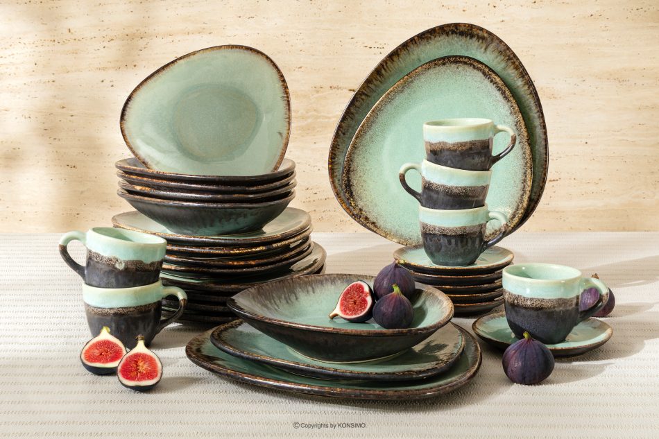 PRIMA Ručne glazovaná večera a kávová súprava pre 6 osôb (30 ks) šalviová farba šalviová farba - obrázok 1