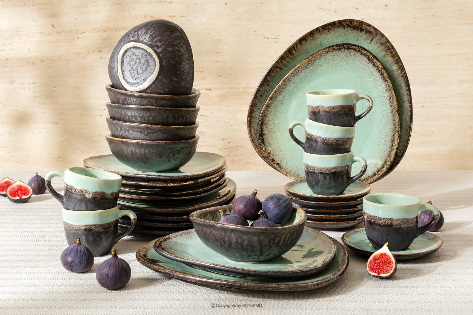 PRIMA Ručne glazovaná keramická večera a kávová súprava pre 6 osôb (30 ks) šalviová farba šalviová farba - obrázok 1