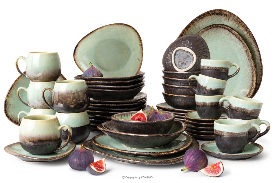 PRIMA Ručne glazovaná keramická večera raňajky a káva pre 6 osôb (48 ks) šalviová farba šalviová farba - obrázok 0