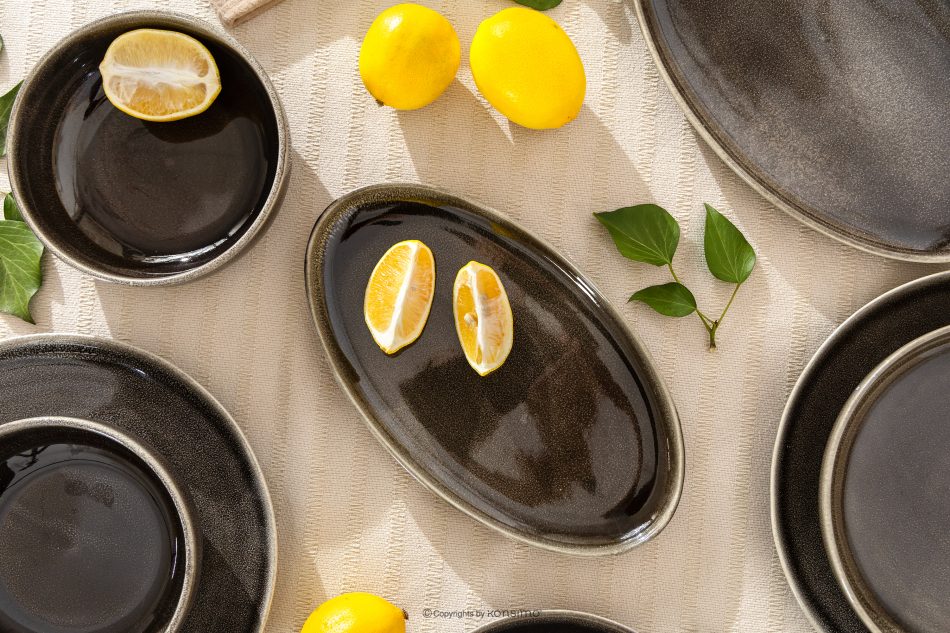 EDA Keramický servírovací tanier v rustikálnom štýle hnedá/sivá/béžová hnedá/sivá/béžová - obrázok 6