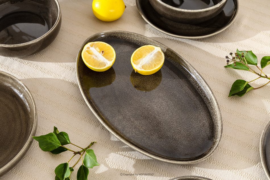 EDA Keramický servírovací tanier v rustikálnom štýle hnedá/sivá/béžová hnedá/sivá/béžová - obrázok 1