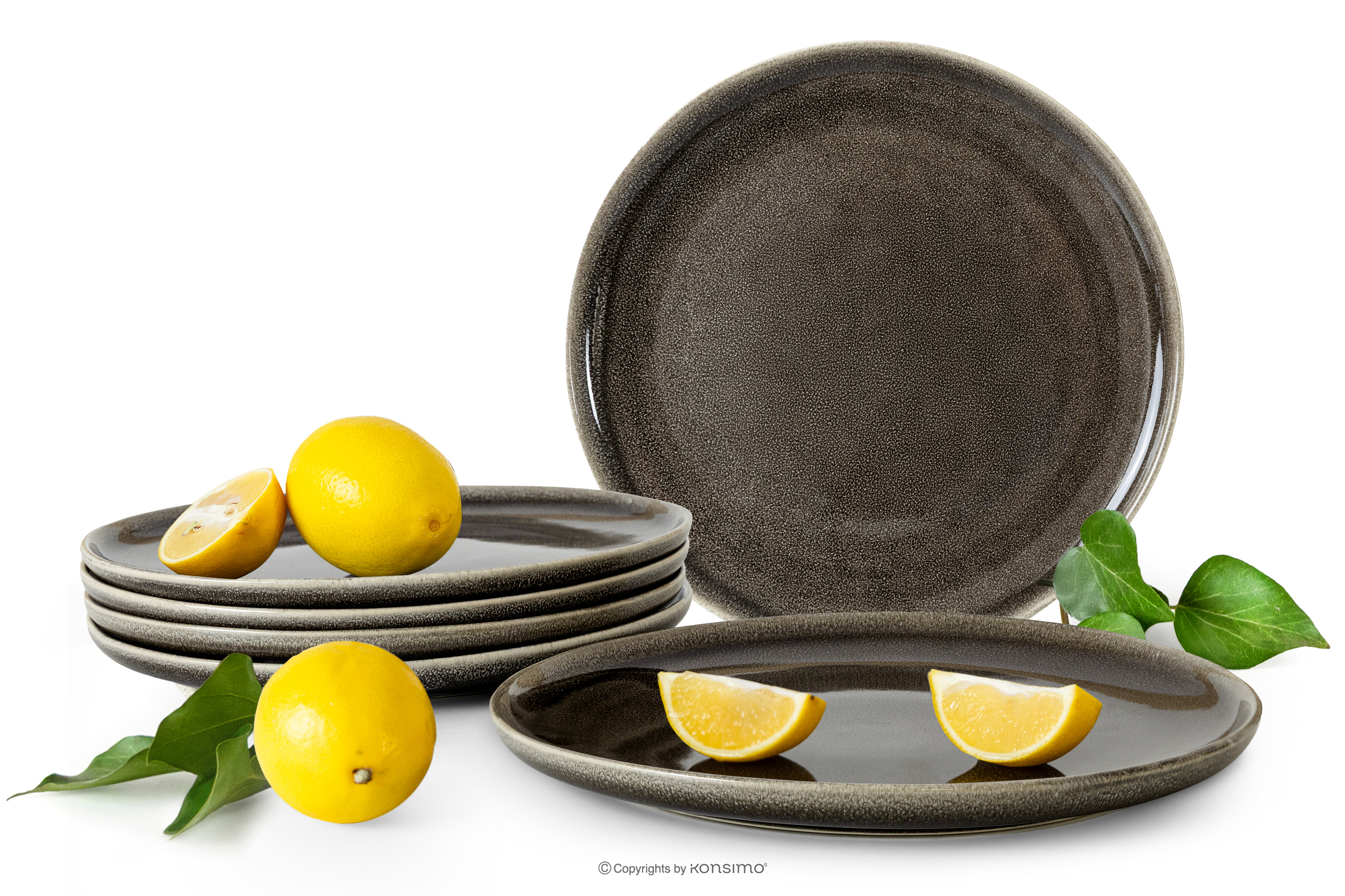 Keramický tanier v rustikálnom štýle hnedá/sivá/béžová 6 ks.