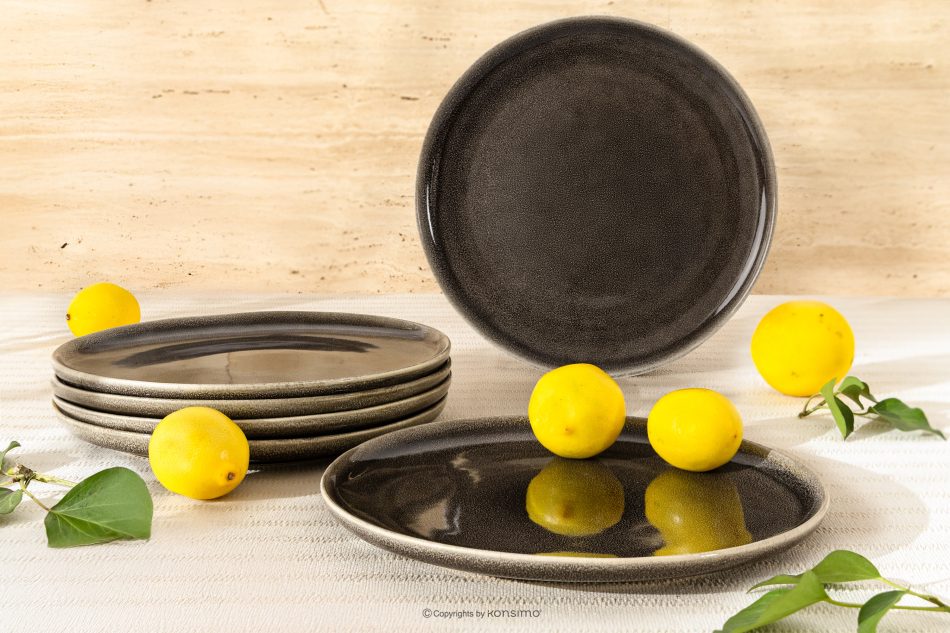 EDA Keramický tanier v rustikálnom štýle hnedá/sivá/béžová 6 ks. hnedá/sivá/béžová - obrázok 1