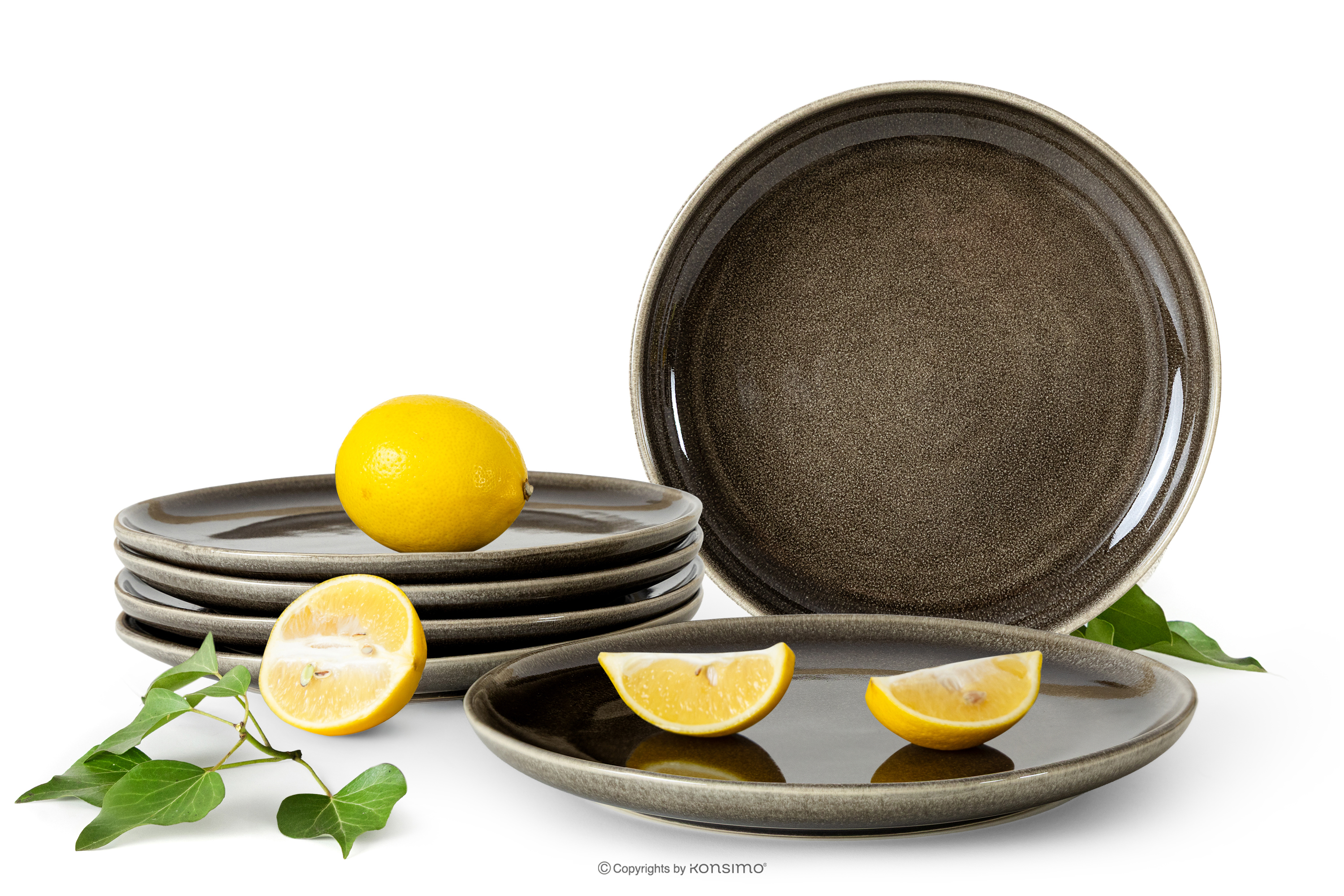 Keramický dezertný tanier v rustikálnom štýle hnedá/sivá/béžová 6 ks.