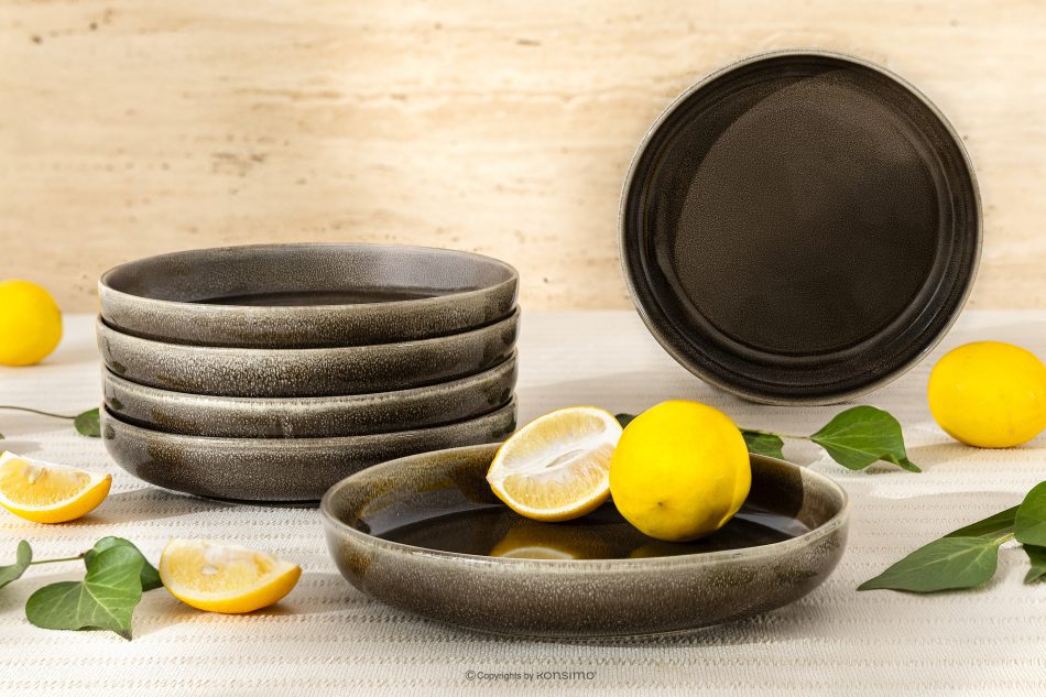 EDA Keramický hlboký tanier v rustikálnom štýle hnedá/sivá/béžová 6 ks. hnedá/sivá/béžová - obrázok 1