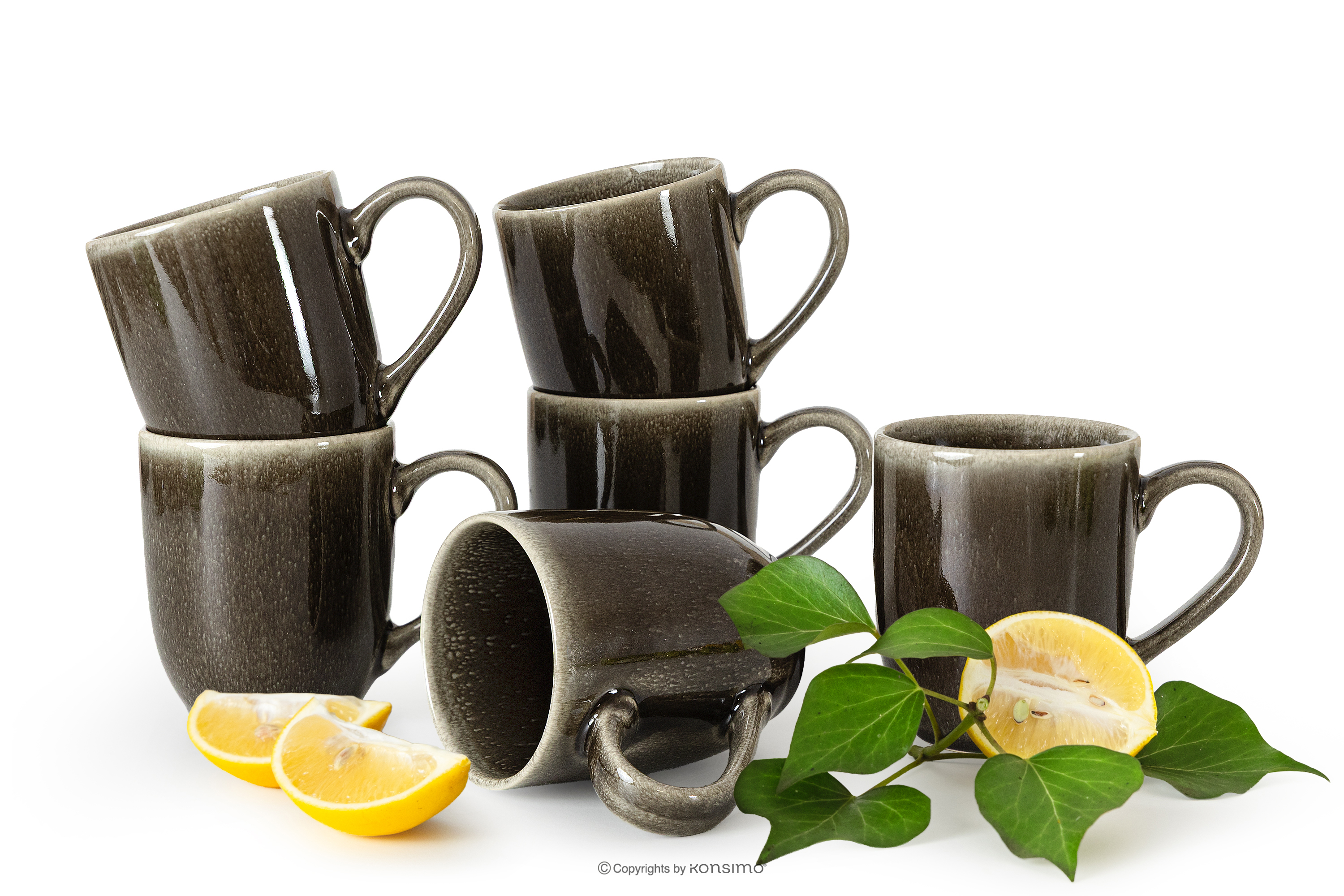 Keramický hrnček v rustikálnom štýle hnedá/sivá/béžová 6 ks.