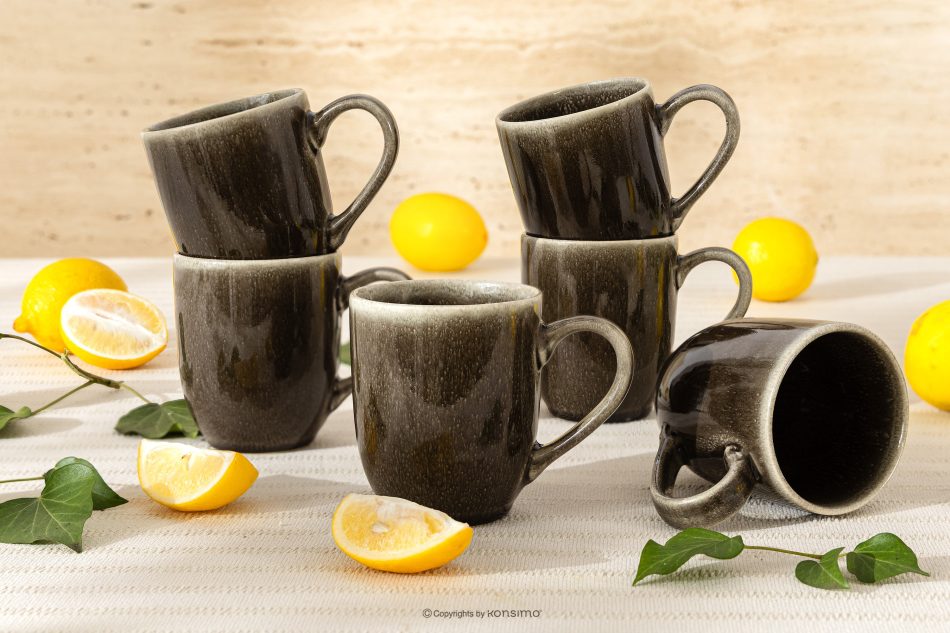 EDA Keramický hrnček v rustikálnom štýle hnedá/sivá/béžová 6 ks. hnedá/sivá/béžová - obrázok 1