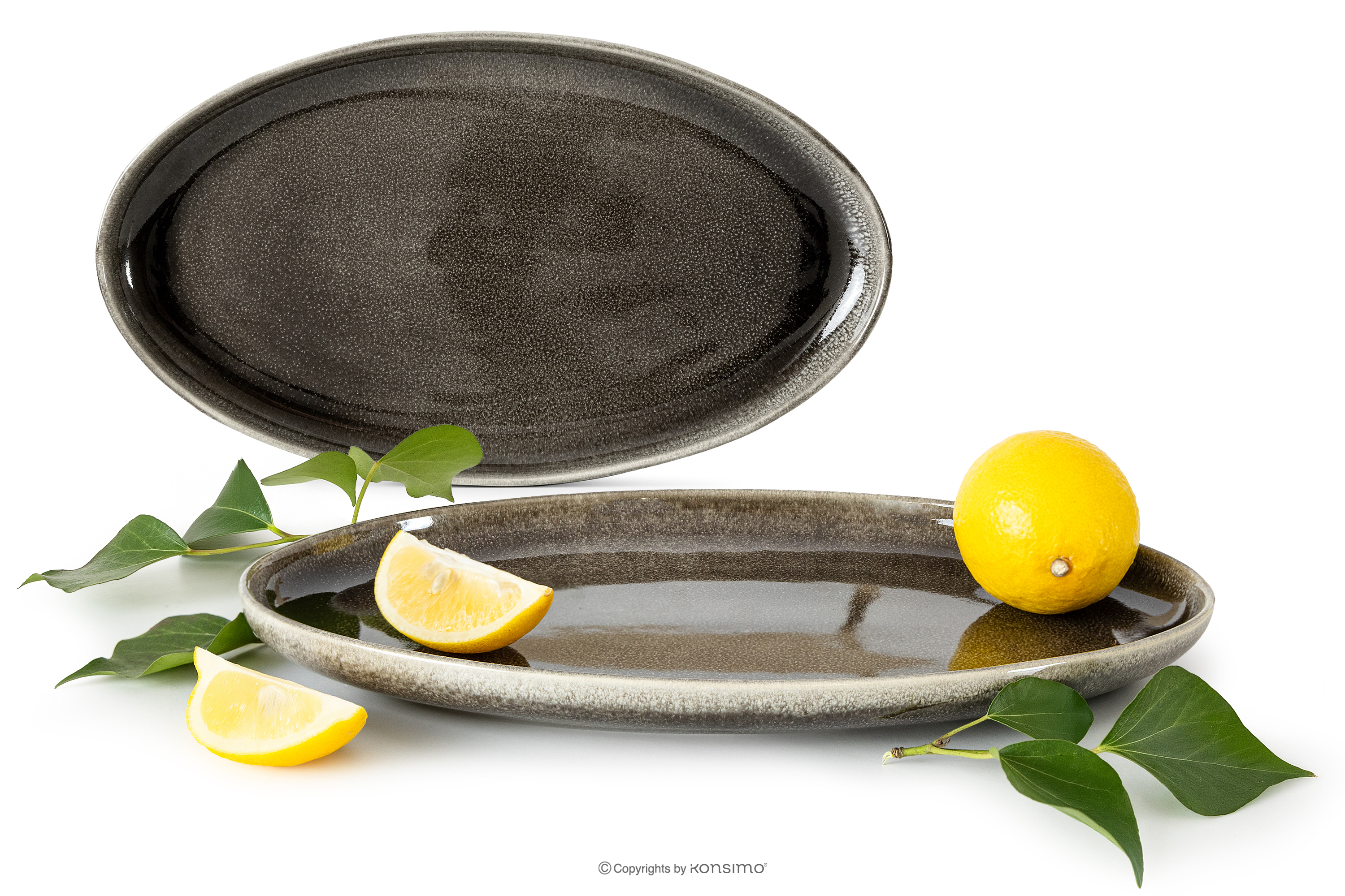 Sada servírovacích tanierov (2 ks) z keramiky v rustikálnom štýle hnedá/sivá/béžová