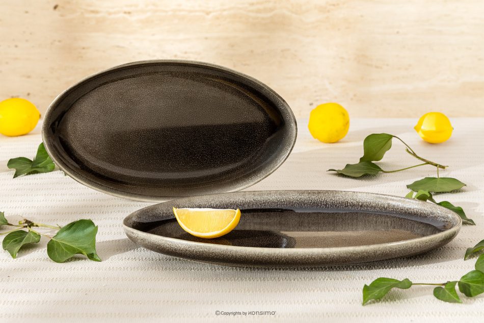 EDA Sada servírovacích tanierov (2 ks) z keramiky v rustikálnom štýle hnedá/sivá/béžová hnedá/sivá/béžová - obrázok 1