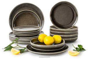 EDA, https://konsimo.sk/kolekcie/eda/ Sada riadu pre 6 osôb (18 ks) z keramiky v rustikálnom štýle hnedá/sivá/béžová hnedá/sivá/béžová - obrázok