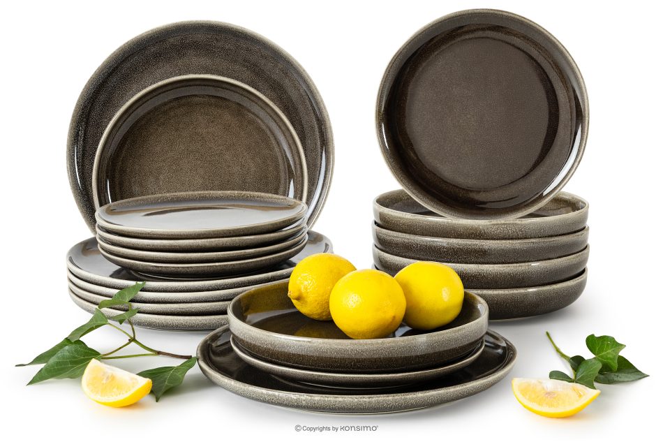 EDA Sada riadu pre 6 osôb (18 ks) z keramiky v rustikálnom štýle hnedá/sivá/béžová hnedá/sivá/béžová - obrázok 0