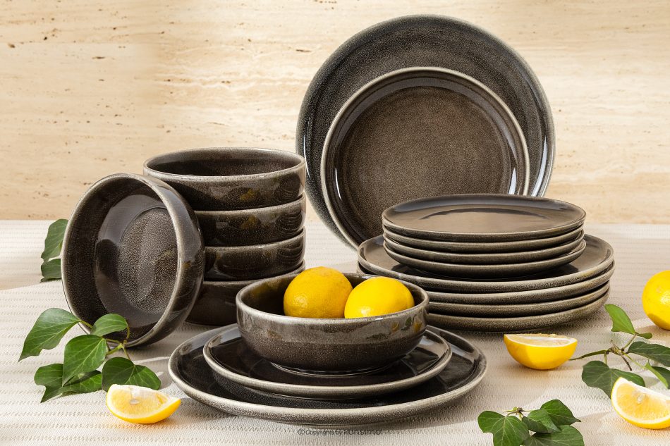 EDA Sada riadu pre 6 osôb (18 ks) z keramiky v rustikálnom štýle hnedá/sivá/béžová hnedá/sivá/béžová - obrázok 1