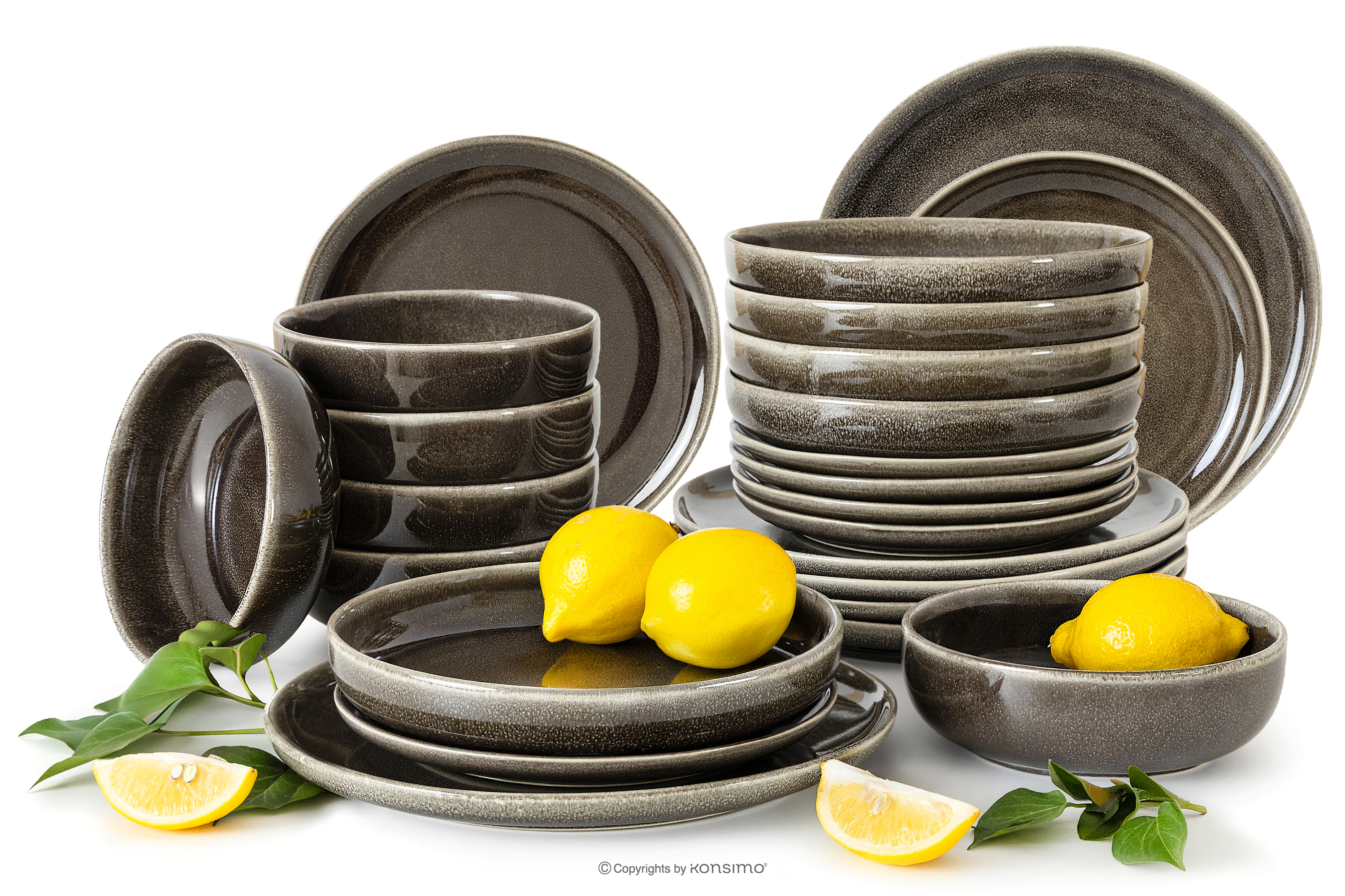 Súprava riadu pre 6 osôb (24 ks) z keramiky v rustikálnom štýle hnedá/sivá/béžová