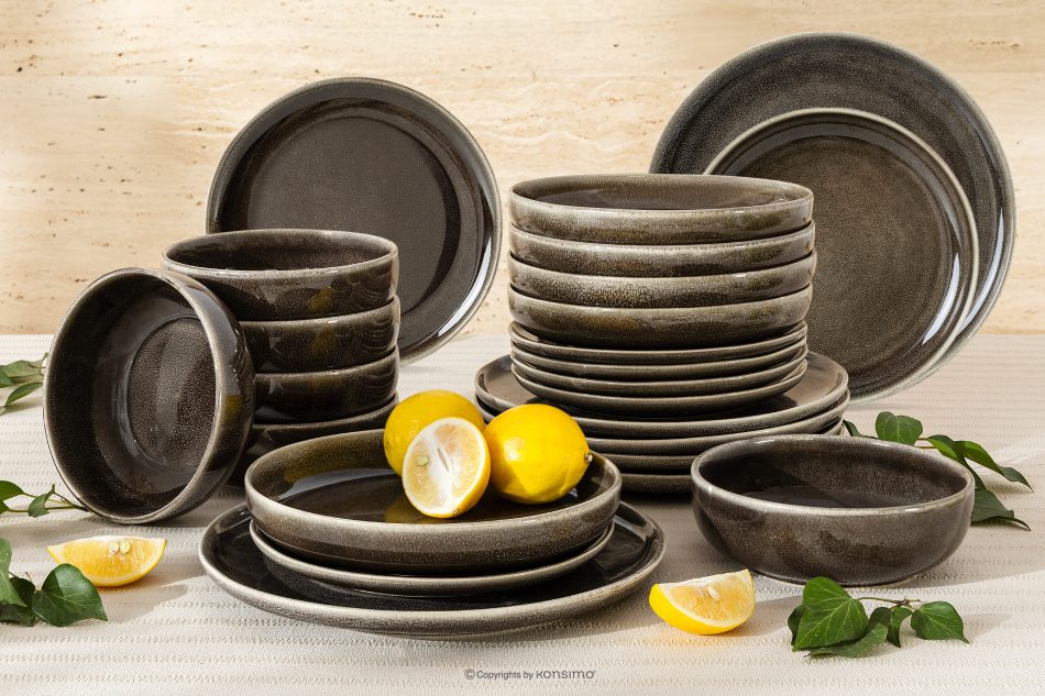 EDA Súprava riadu pre 6 osôb (24 ks) z keramiky v rustikálnom štýle hnedá/sivá/béžová hnedá/sivá/béžová - obrázok 1