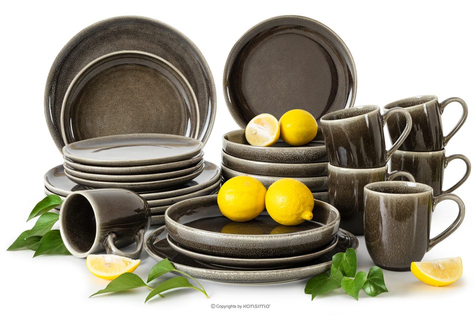 EDA Súprava riadu pre 6 osôb (24 ks) z keramiky v rustikálnom štýle hnedá/sivá/béžová hnedá/sivá/béžová - obrázok 0