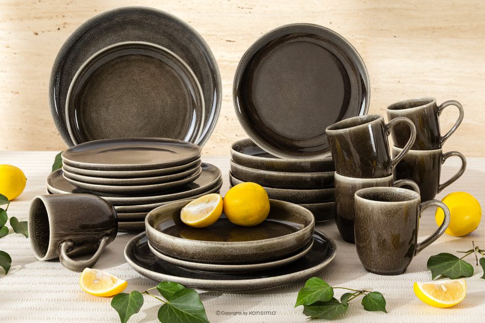 EDA Súprava riadu pre 6 osôb (24 ks) z keramiky v rustikálnom štýle hnedá/sivá/béžová hnedá/sivá/béžová - obrázok 1