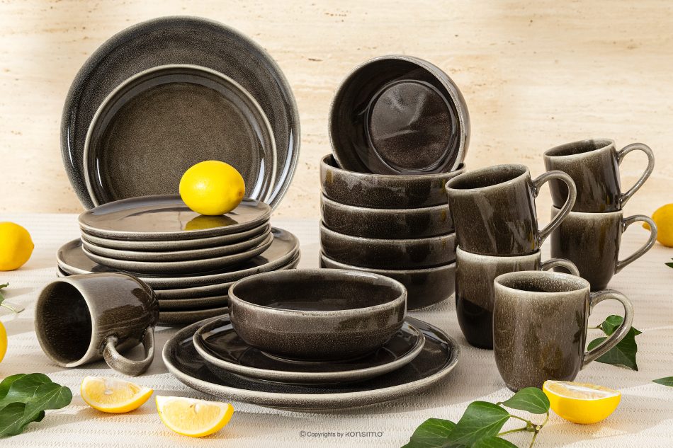 EDA Jedálenský súprava (24 ks) z keramiky v rustikálnom štýle hnedá/sivá/béžová pre 6 osôb. hnedá/sivá/béžová - obrázok 1