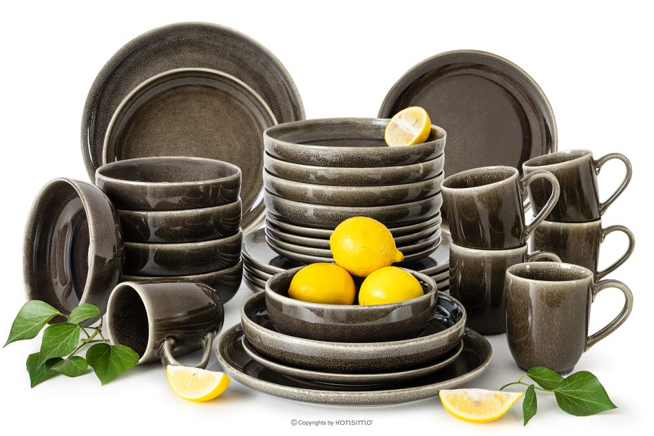 EDA Jedálenský súprava pre 6 osôb (30 ks) z keramiky v rustikálnom štýle hnedá/sivá/béžová hnedá/sivá/béžová - obrázok 0