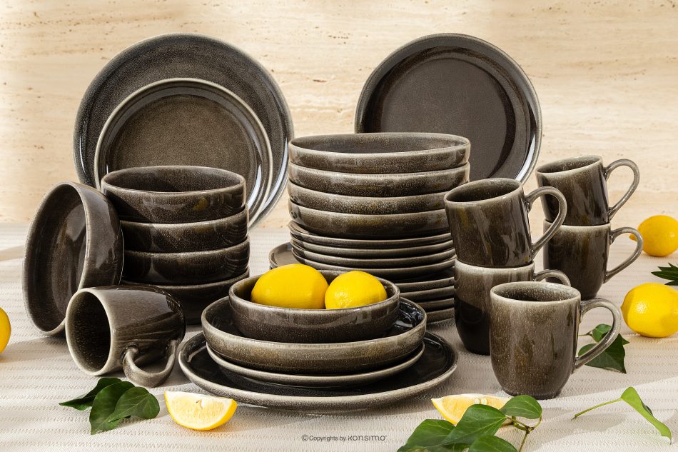 EDA Jedálenský súprava pre 6 osôb (30 ks) z keramiky v rustikálnom štýle hnedá/sivá/béžová hnedá/sivá/béžová - obrázok 1