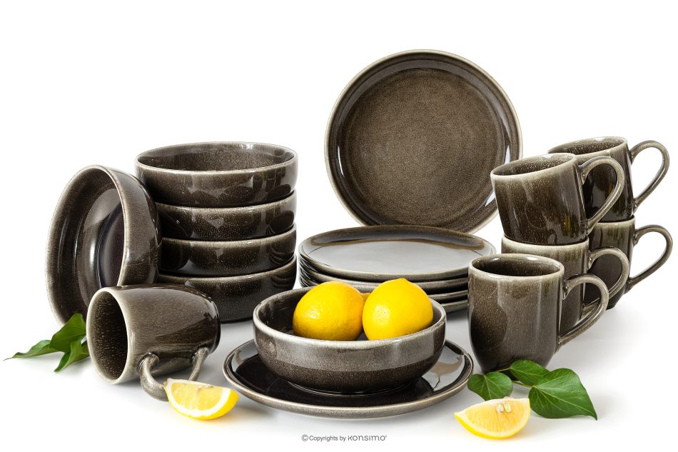 EDA Raňajkový servis pre 6 osôb (18 ks) z keramiky v rustikálnom štýle v hnedá/sivá/béžová farbe hnedá/sivá/béžová - obrázok 0