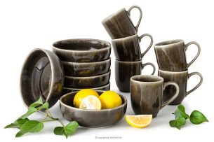 EDA, https://konsimo.sk/kolekcie/eda/ Raňajková súprava pre 6 osôb (12 ks) z keramiky v rustikálnom štýle v hnedá/sivá/béžová farbe hnedá/sivá/béžová - obrázok